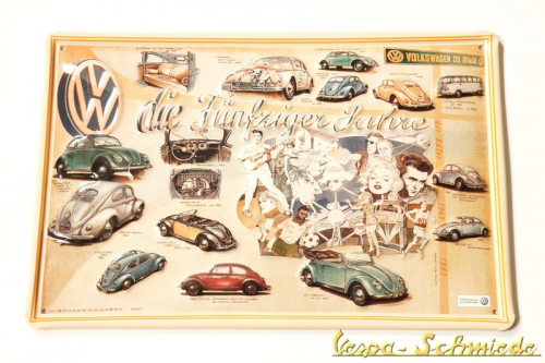 Volkswagen Blech-Postkarte "Bulli & Käfer / Die 50iger Jahre"