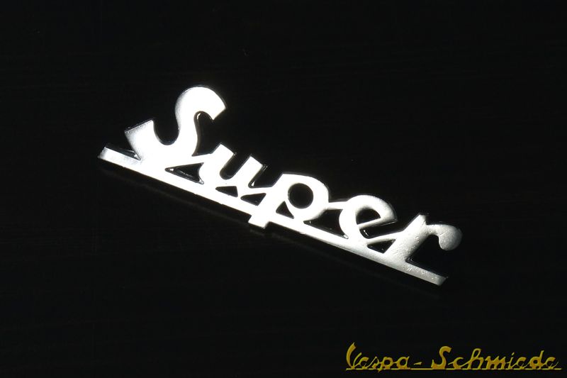 Schriftzug Beinschild "Super" - Chrom