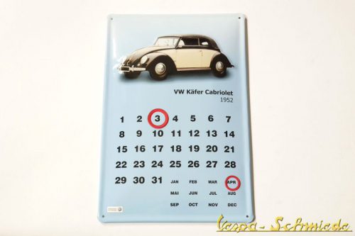 Volkswagen Blech-Kalender "Käfer / Cabriolet 1952"