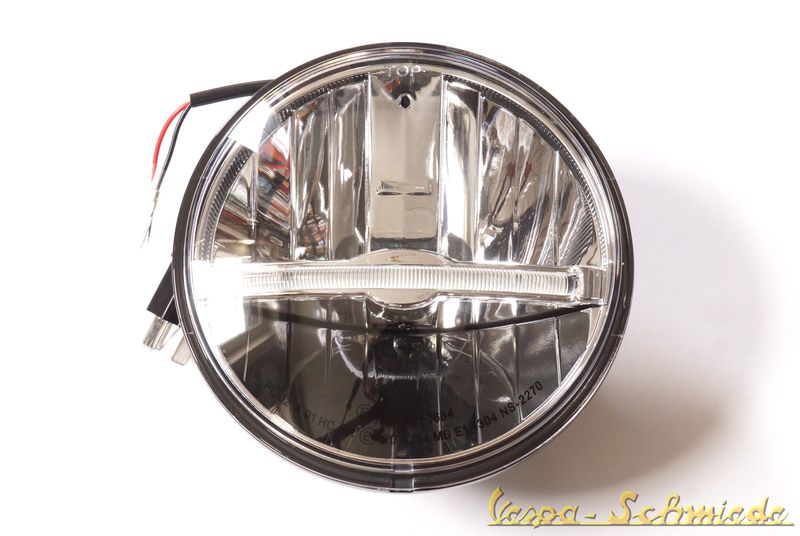 Scheinwerfer LED rund Ø 145 mm passt mit Modifikation auch für Vespa  PX80-200/PE/Lusso/'98/MY/'11/LML Star 125-200 2T/4T 12V DC inkl.  Leuchtmittel ohne Montagematerial mit E-Prüfzeichen Note 1 - perfekte  Reparatur