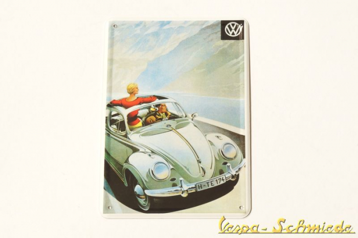 Volkswagen Blech-Postkarte "Käfer / Berg-Panorama"