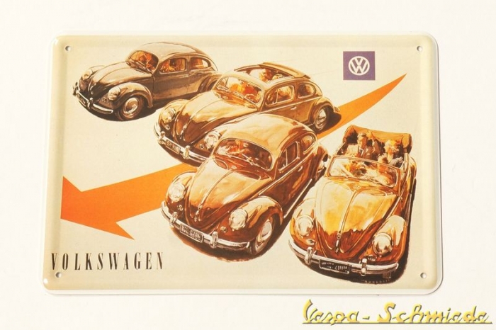 Volkswagen Blech-Postkarte "Käfer / Pfeil"