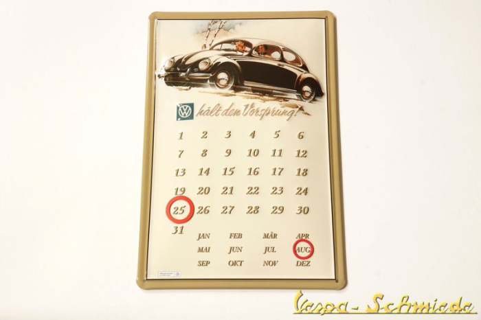 Volkswagen Blech-Kalender "Käfer / Hält den Vorsprung"